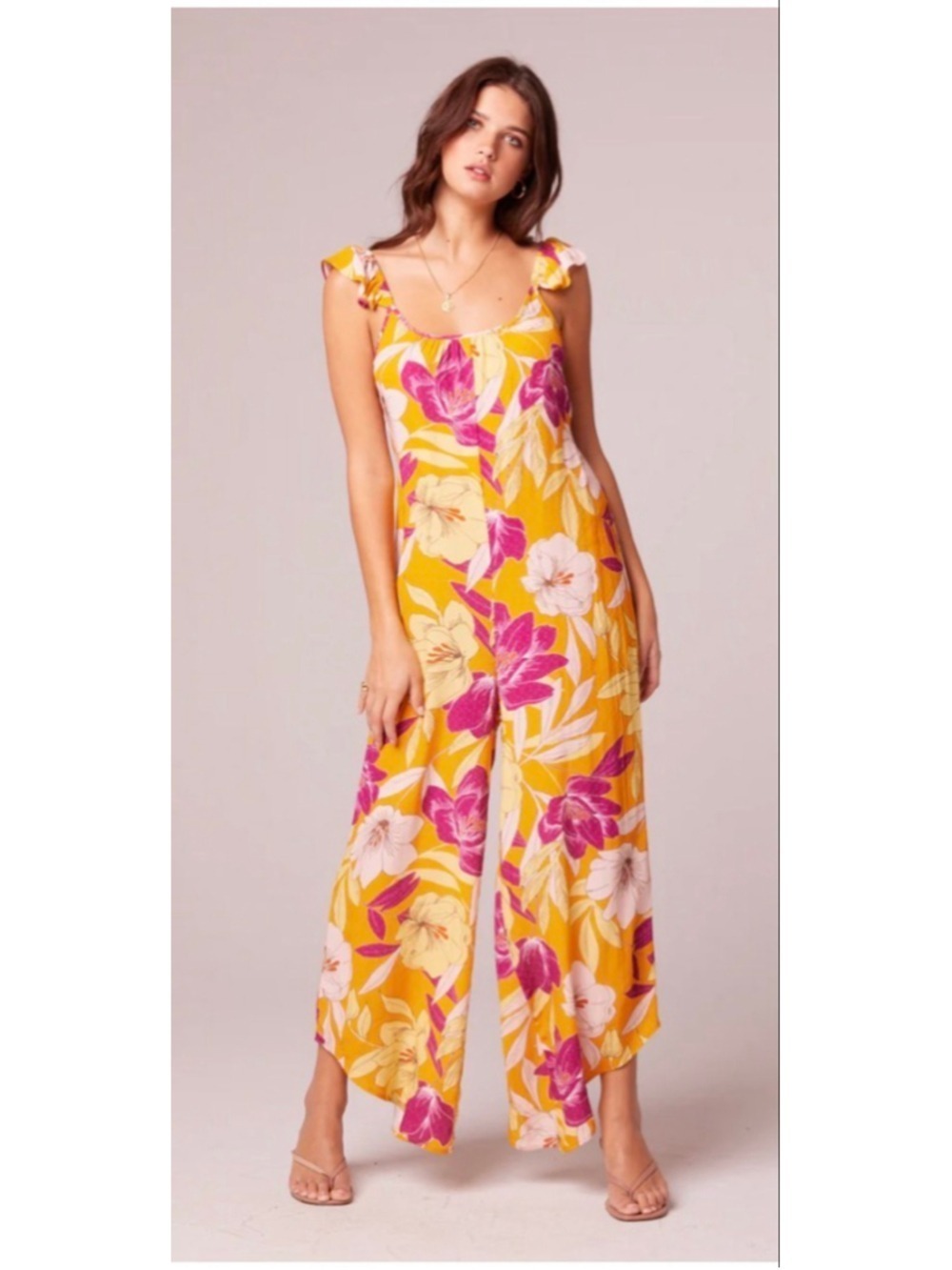 Women's B.O.G Collective Yellow Pink Floral Wide Leg Jumpsuit S